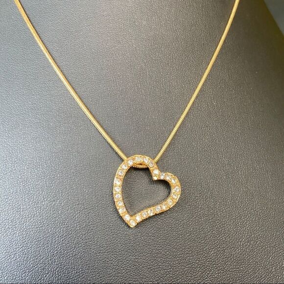 Gold Filled Open Heart Swarovski Crystals Necklace - Picture 3 of 7